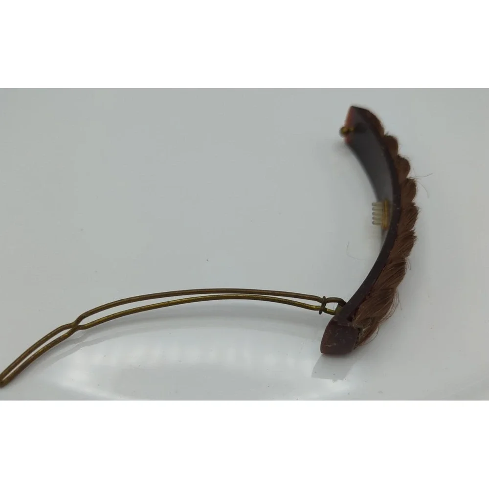 Vintage Metal & Celluloid Faux Hair Braid Barrette 3.5‎ in long Brunette Brown